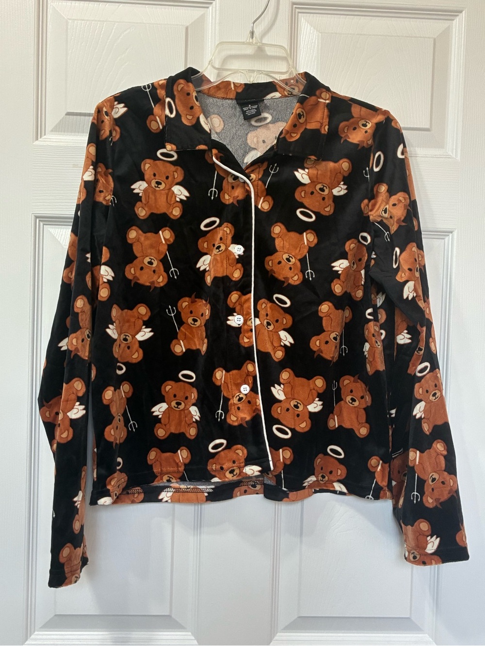 Soft plush bear pajama top Womens small Angel Devil Button up Halloween Cosplay
